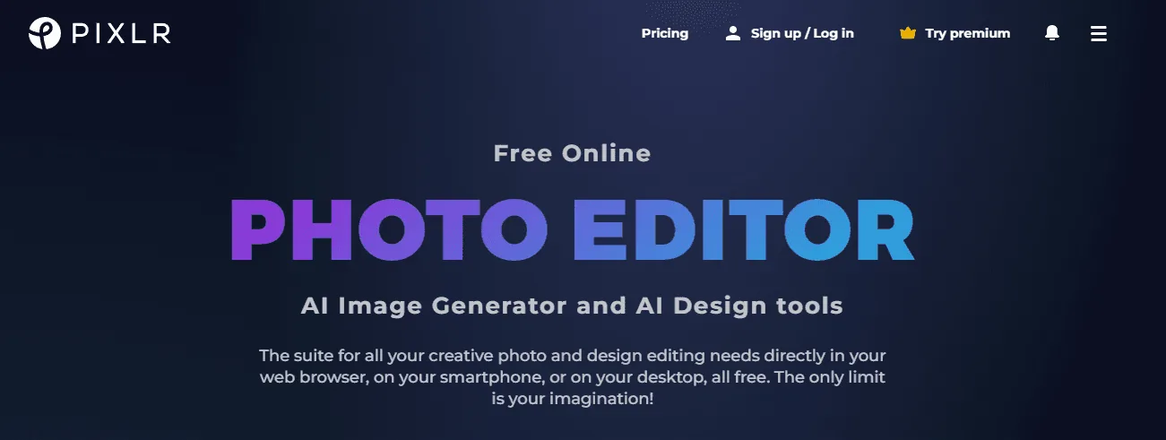 Screenshot of the Pixlr homepage