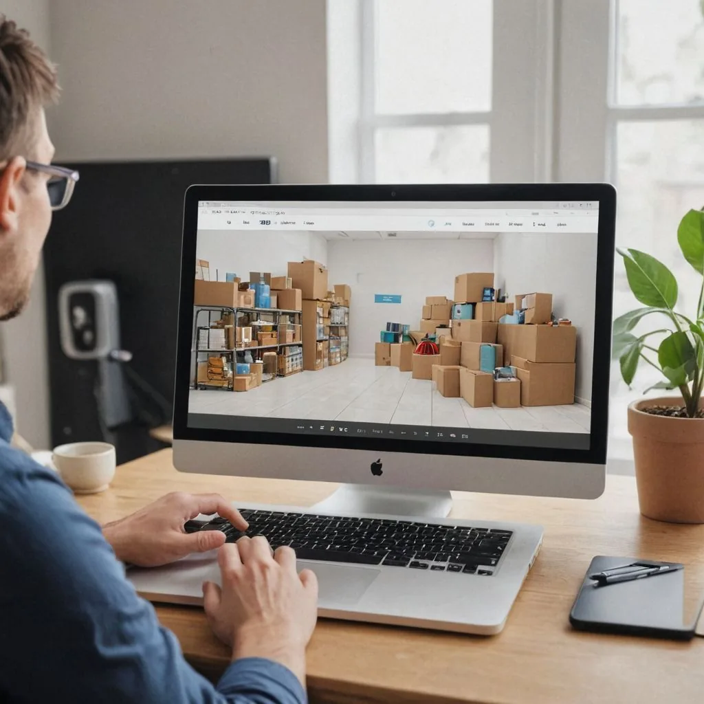 man setting up ecommerce store on a mac