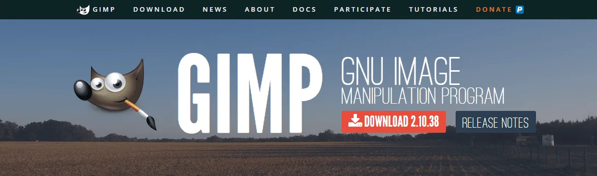 Screenshot of the GNU Image Manipulation Program (GIMP) homepage
